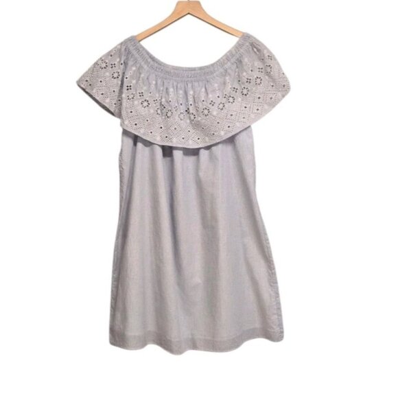 Loft Womens Large Striped Shift Dress Eyelet Off the Shoulder Peasant Milkmaid - Picture 2 of 7